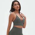 European and american seamless solid color v-neck camisole bra sports bra backless top breathable sweat-wicking yoga top fitness tank top for women