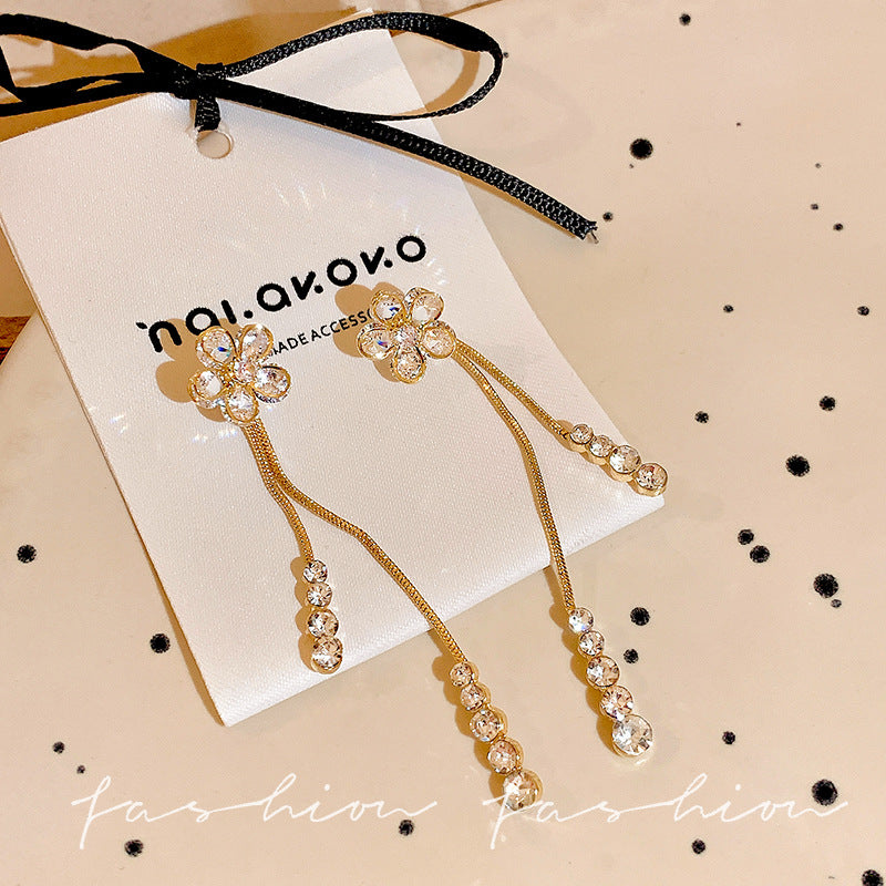 Two-wear earrings: exquisite zircon flower tassel earrings for women - stylish, elegant, and luxurious long earrings