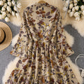 Women's floral print cutout v-neck ruffle hem long sleeve mini dress