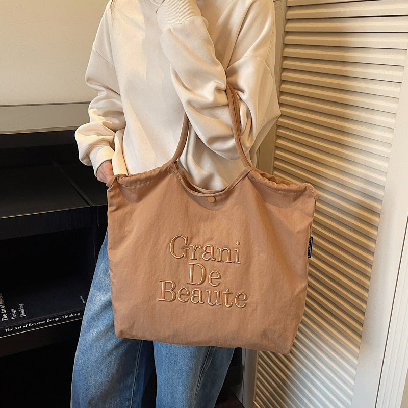 Large capacity practical tote bag women's spring/summer fashionable minimalist embroidered handbag versatile commuter shoulder bag