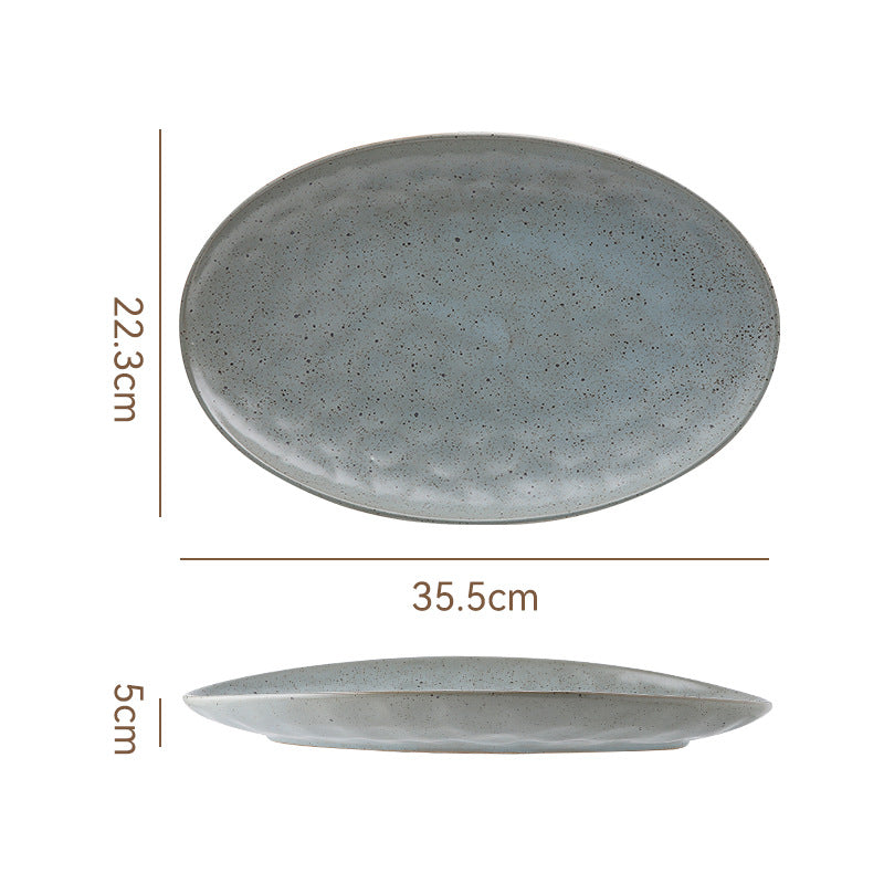 Retro stoneware oval ceramic long plate restaurant for home large capacity stylish fish plate sushi pastry dessert plate