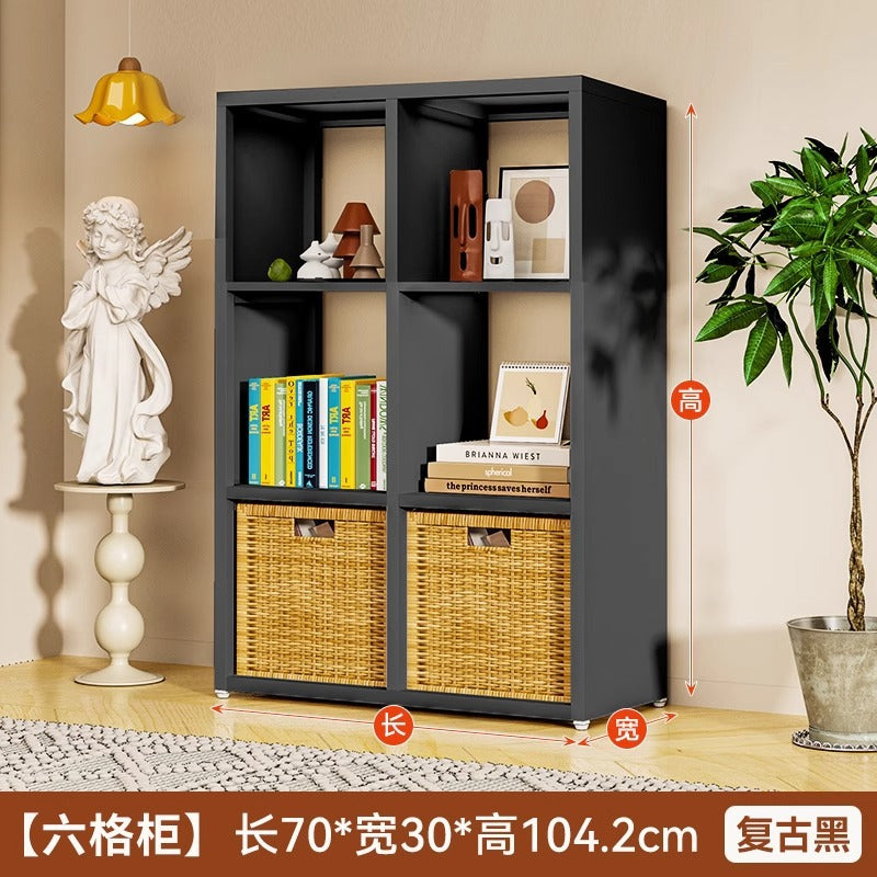 Freestanding steel bookcase for home use - modular grid design, wall-mounted or freestanding, multi-tier bookshelf, children's iron art storage rack