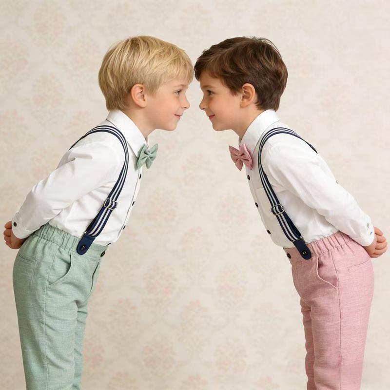 Boys' spring outfit korean style long-sleeve shirt and overalls gentleman's formal wear for children's first birthday celebration