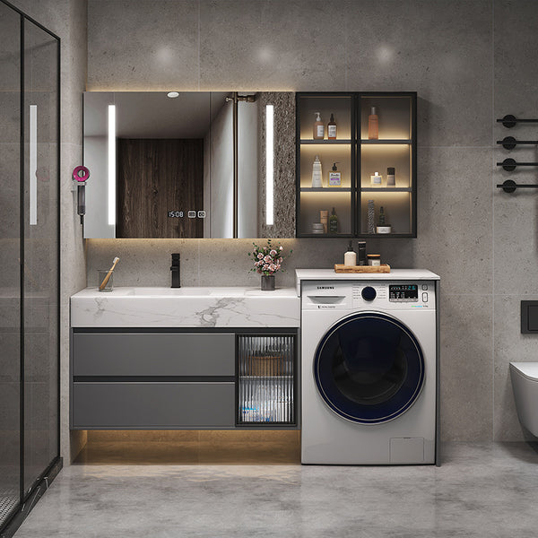 [Customized] Bathroom Washing Machine Integrated Cabinet Balcony Bathroom Slate Washbasin Cabinet Smart Mirror Cabinet