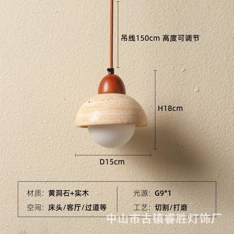 Wabi sand wind bedside small chandelier modern simple single head decoration creative personality atmosphere Zhongshan lamps yellow cave stone