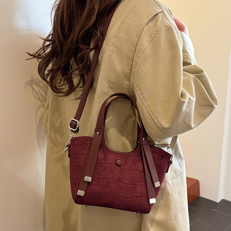 Elegant fashion western-style women's bag, lychee pattern, popularcasual women's bag, shoulder crossbody, textured korean style vegetable basket bag
