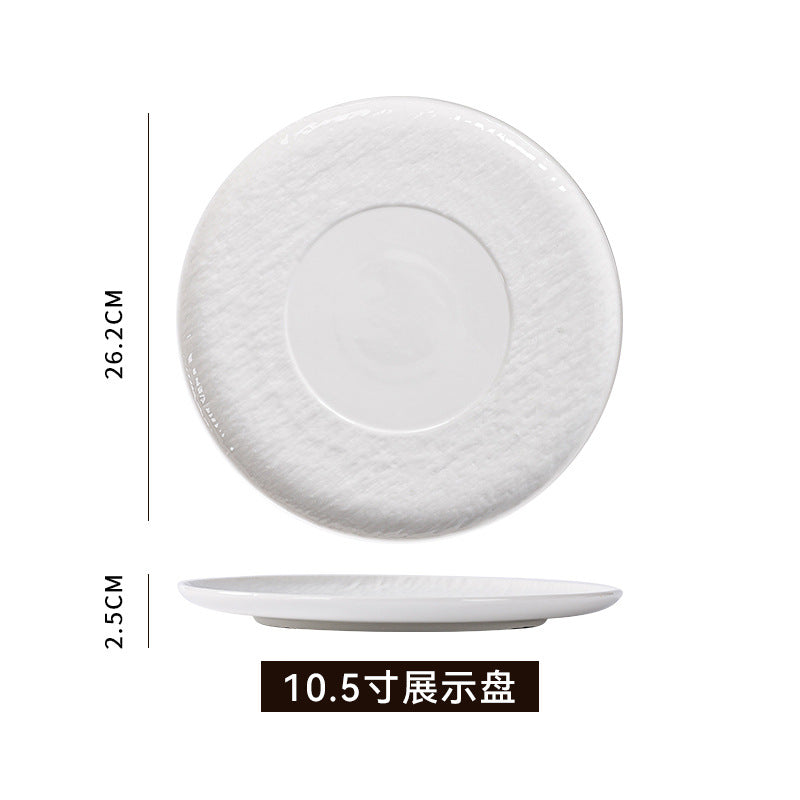 European-style embossed pure white ceramic plate, rectangular dinner plate for western cuisine, steak plate, salad bowl, hotel display plate - wholesale