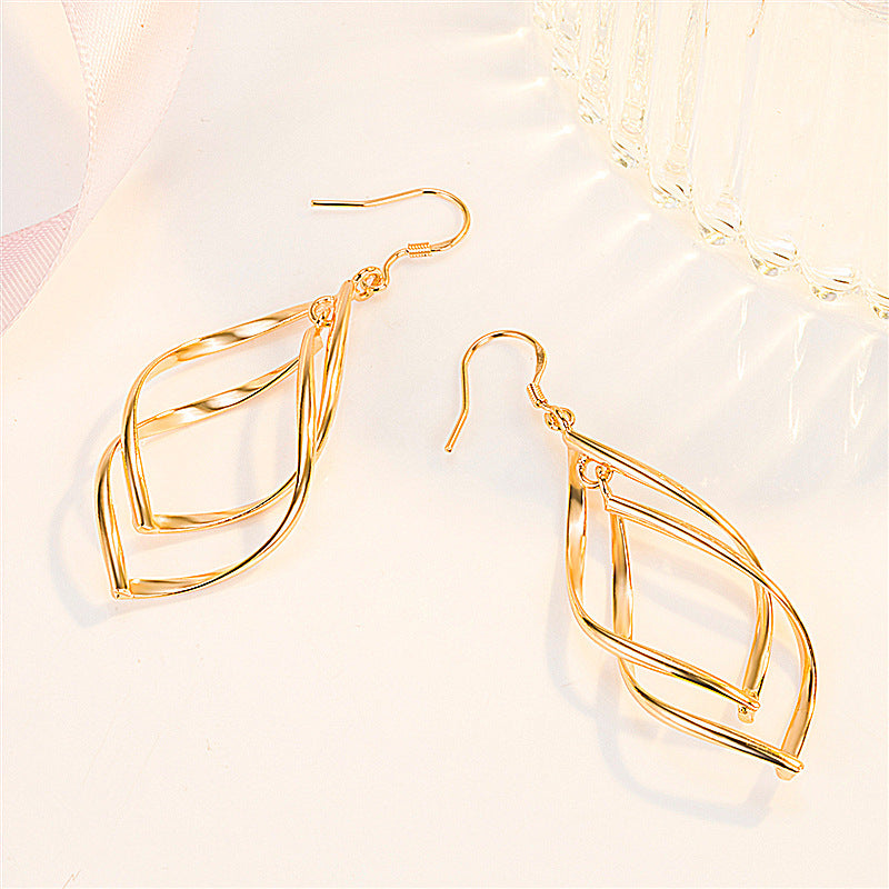 European and american cross-border earrings, gold-plated double-ring buckle earrings, earrings, european and american creative long double-twist tassel earrings