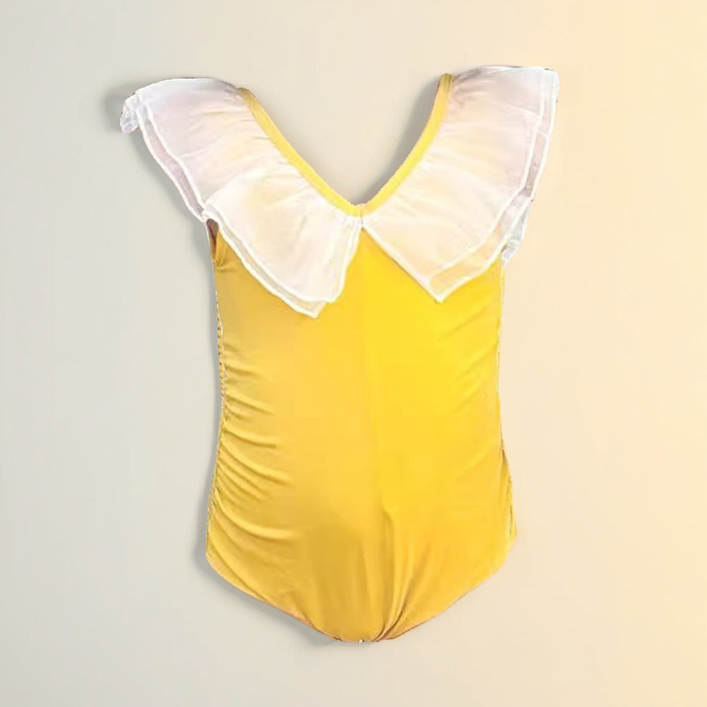 Korean style girls' swimsuit  mesh ruffle v-neck one-piece swimsuit kids beach swimwear princess style