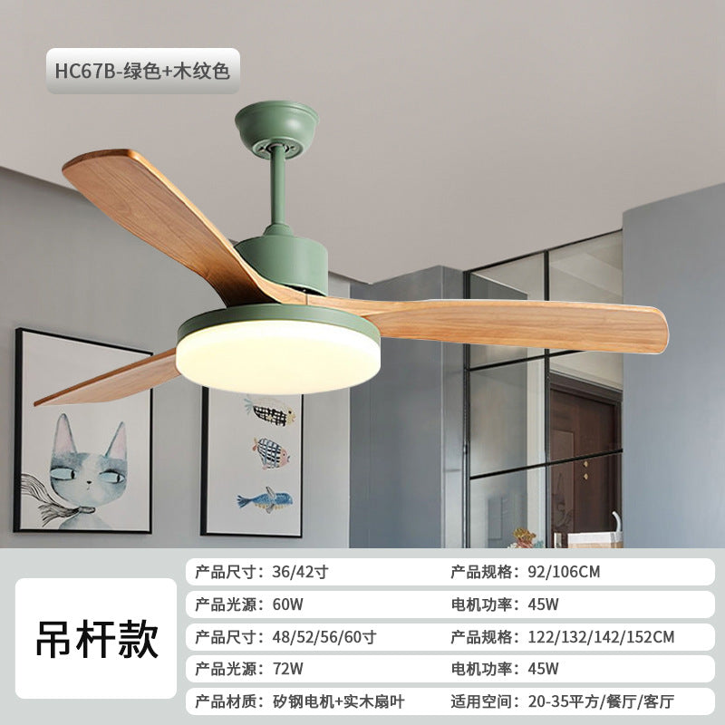 Intelligent frequency conversion living room fan light Modern solid wood fan light Nordic bedroom dining room ceiling fan light Zhongshan lighting