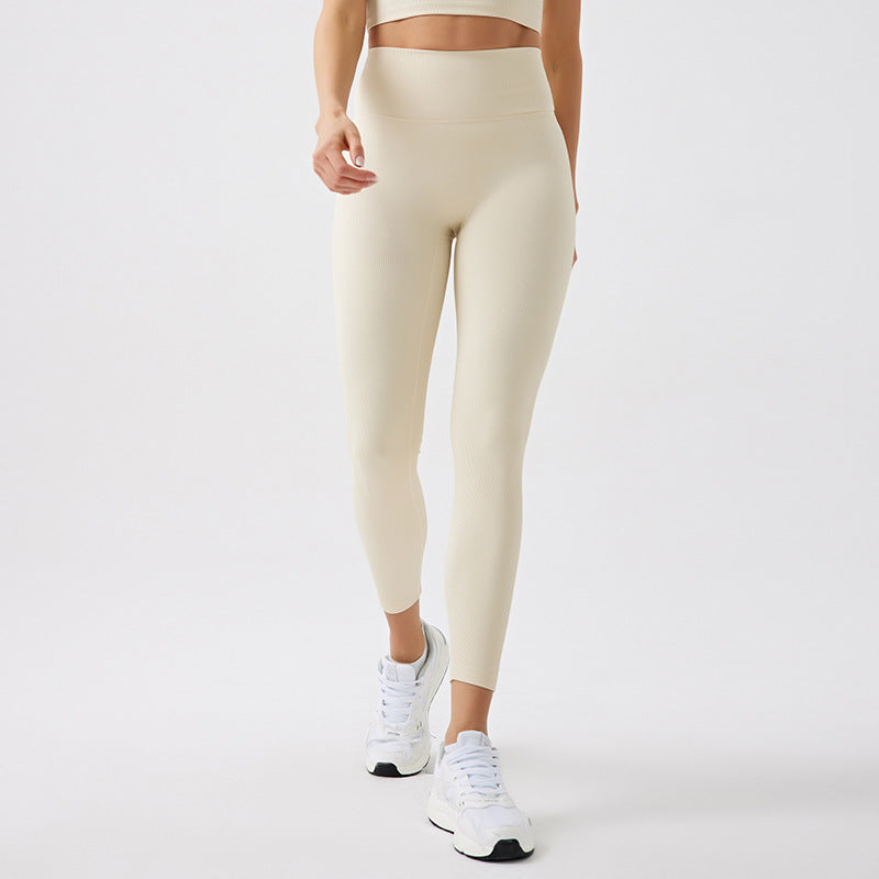 ribbed fabric nude yoga clothes training fitness clothes high waist running sports fitness clothes suit jink female