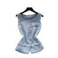 Xiaoxiangfeng v neck single breasted vest for women spring and summer stereo flower brooch waist elegant vest vest work clothing