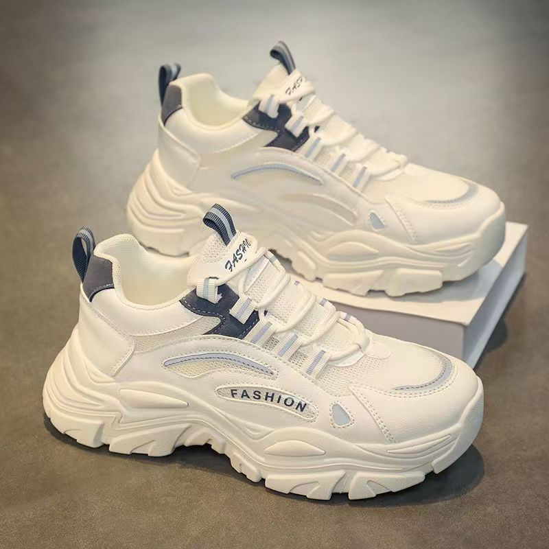 Men's winter mesh breathable youth sports anti-slip casual shoes thick sole height increasing running white dad shoes trendy sneakers
