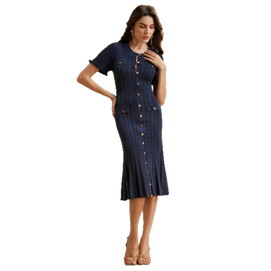 Frenchexport women's clothing new arrival autumn accessible luxuryknitting round neck cut out wood ear skirt cut out long long skirt dress