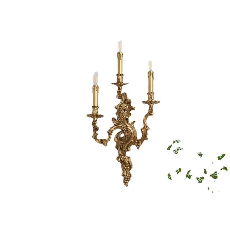 Vintage candle lamp French full copper wall lamp Living room Dining room Bedroom aisle Atmospheric luxury villa lamp wall lamp