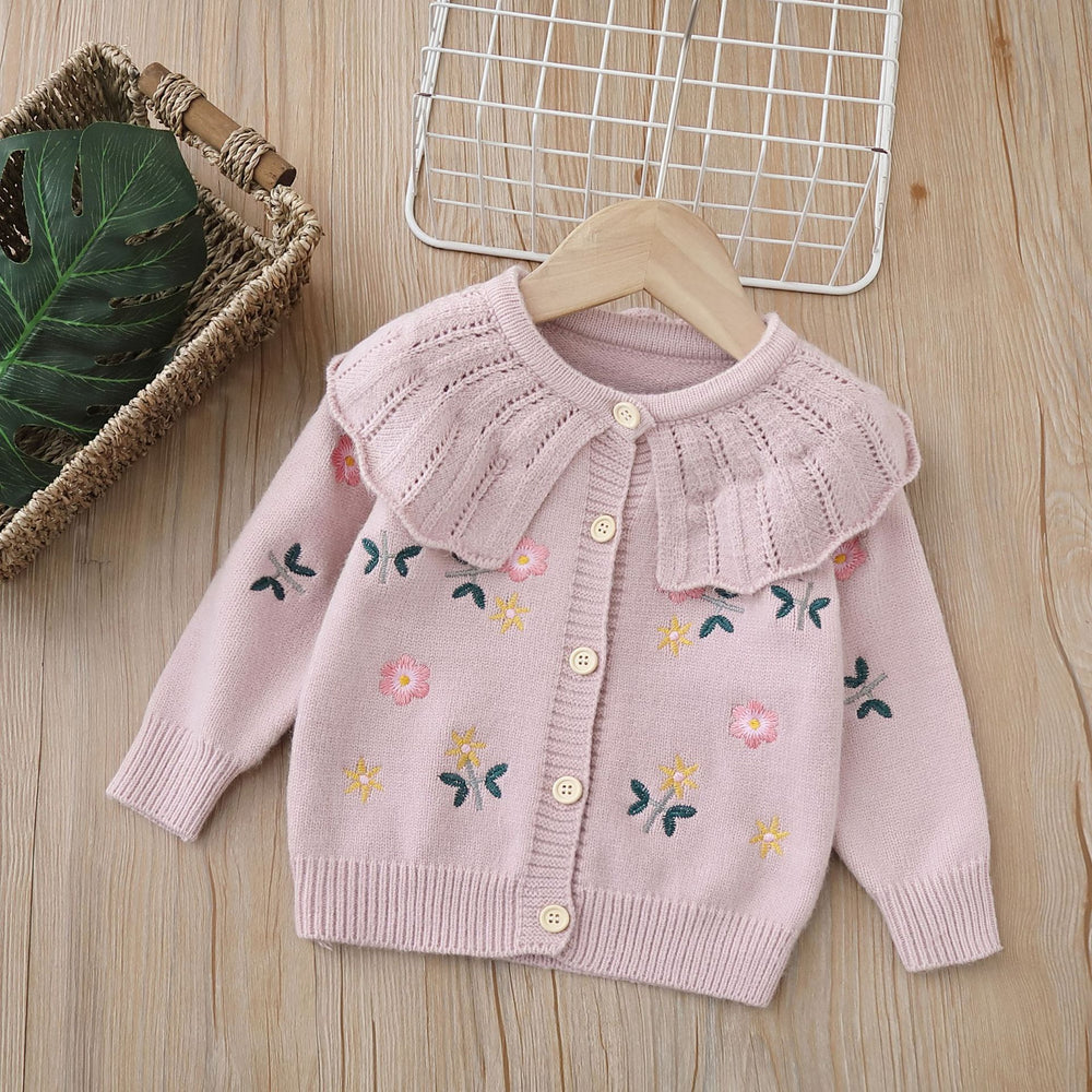 Girls' cardigan sweater,  autumn/winter new collection, kids' knitted outerwear, baby all-over embroidered top - dropshipping available