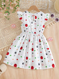 Girls' summer white flutter sleeve polka dot a-line dress - mid-to-large size, perfect for vacation, cross-border e-commerce, and kids' clothing