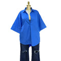 European and american cross-border women's fashion:  autumn new arrival - casual turn-down collar solid color loose fit fashionable three-quarter sleeve blouse top