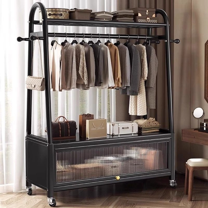 Freestanding coat rack for home bedroom, portable clothes hanger, dustproof storage metal drying rack