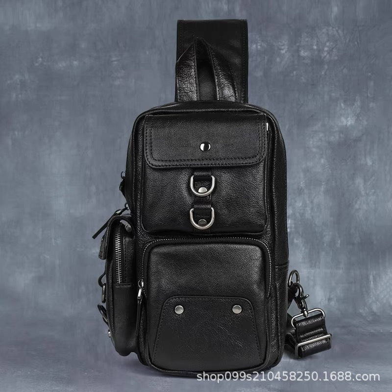Retro handmade genuine leather chest bag casual crossbody bag first layer vegetable tanned cowhide multi-flap pocket pants shoulder bag men's travel trendy bag