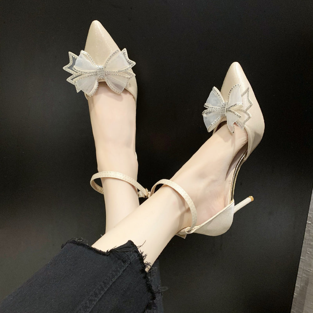 2025 summer new bow buckle high heels women's european and american celebrity stiletto pumps outer wear shallow mouth fashion women's shoes