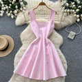 Export french jacquard sleeveless elegantknittingdress women's summer work clothing waist a-line knitting short skirt with flap pocket pants