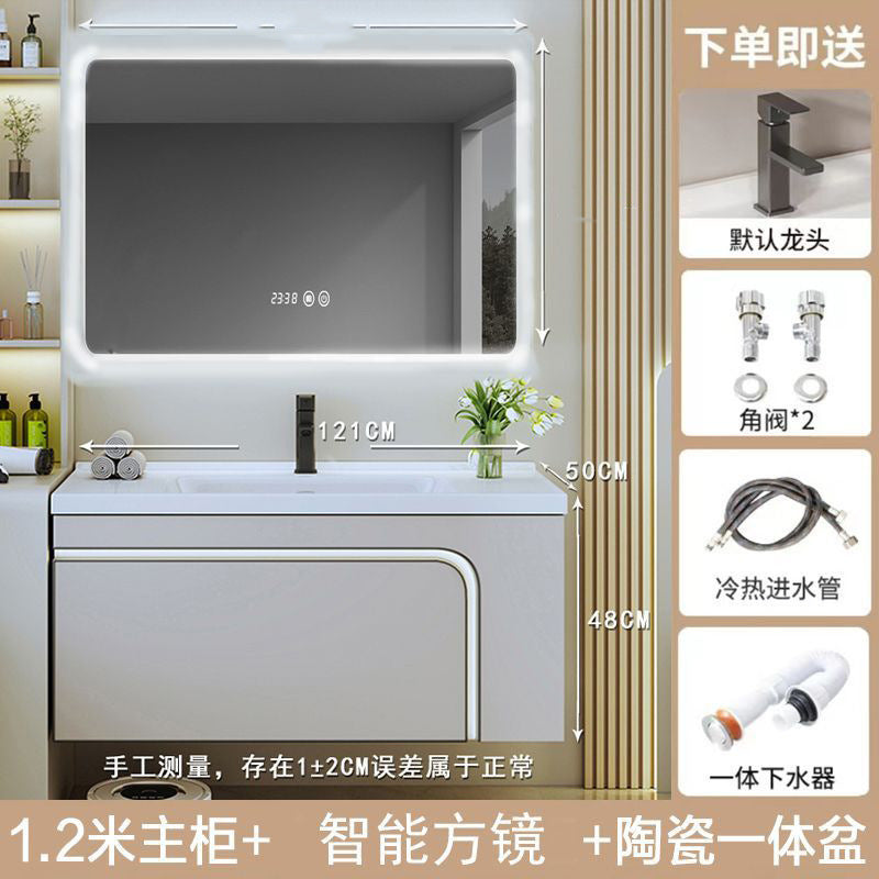 [Customized] Side storage bathroom cabinet ceramic integrated hand wash basin bathroom solid wood bathroom cabinet combination