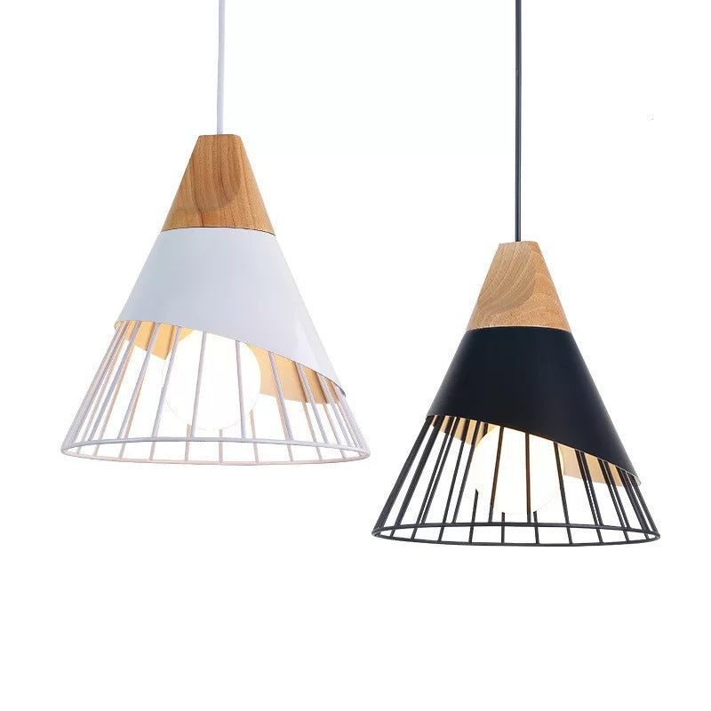Creative home lighting Nordic modern simple dining room living room bedroom study wood cone horn wrought iron chandelier