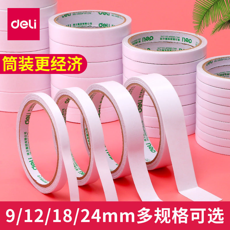 Deli Double Sided Tape 9/12/18/24mm High Viscosity Student Cotton Paper Tape Manual Double Sided Tape Wholesale