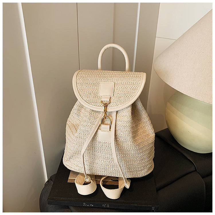 Cross-border woven straw bag women's large capacity 2025 new summer leisure backpack student schoolbag travel backpack