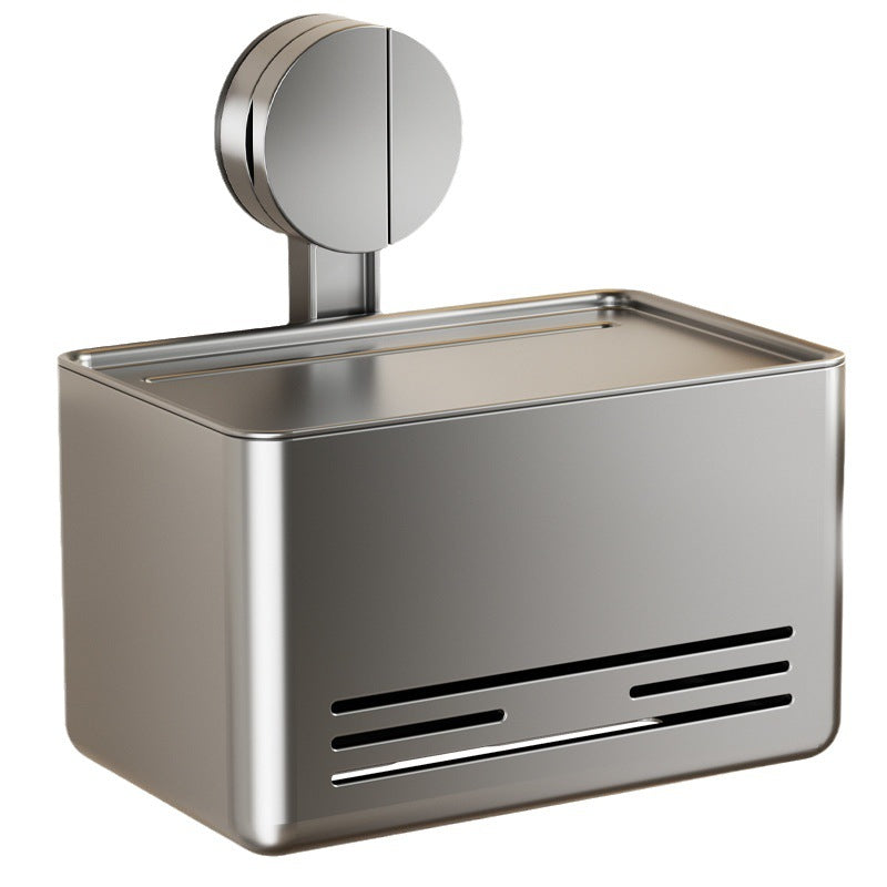 Bathroom suction cup tissue box wall mount - no drilling required - toilet paper holder for roll and sheet tissue - storage rack