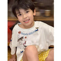 White cotton boys' short-sleeve t-shirt - summer  new arrival - loose fit, casual cartoon print, kids' short-sleeve top