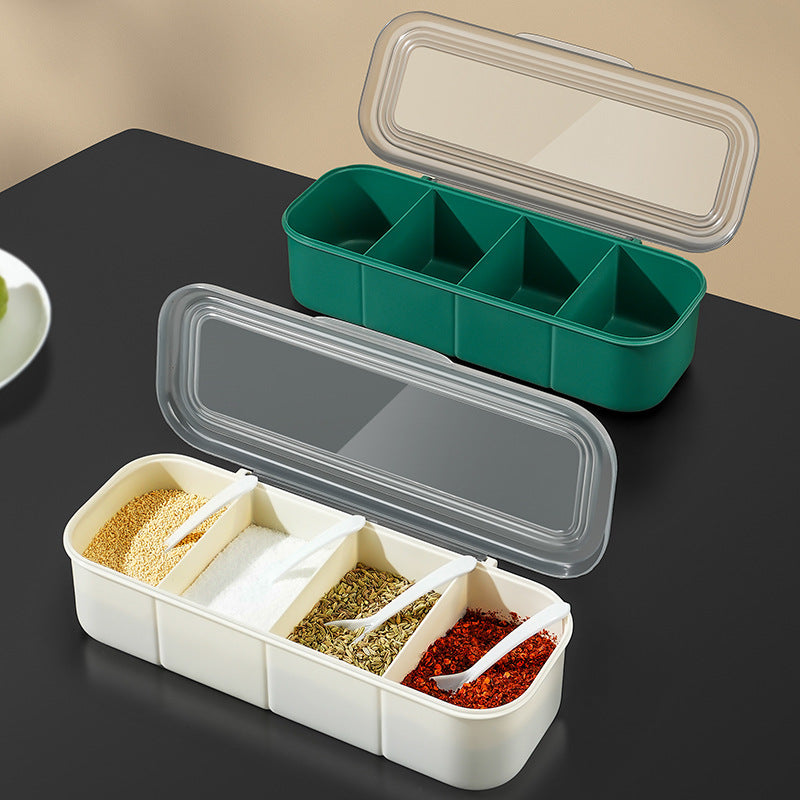 Japanese-style minimalist seasoning box kitchen supplies spice jar salt shaker with spoon transparent multi-compartment with lid for home use