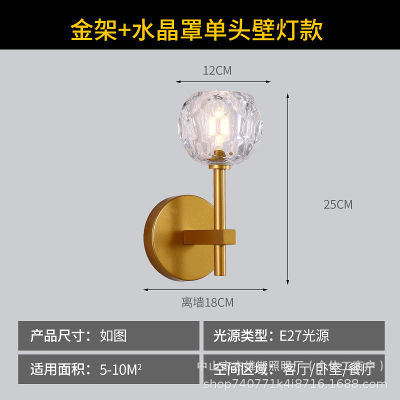 Modern french brass three-dimensional faceted crystal glass wall sconce - luxury soft lighting for b&b guest rooms and bathroom mirrors