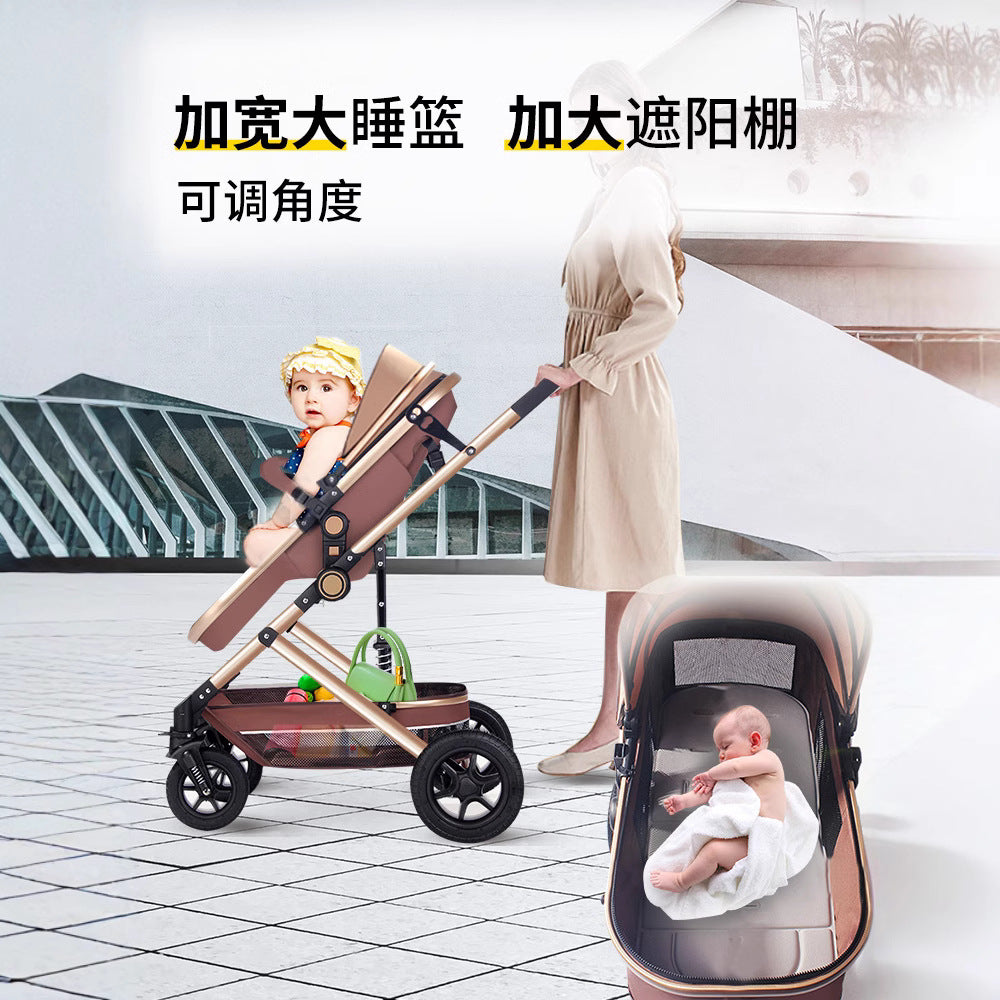 Lightweight baby stroller - four seasons, two-way, foldable bassinet, newborn pram, shock absorption, wholesale from manufacturer, portable