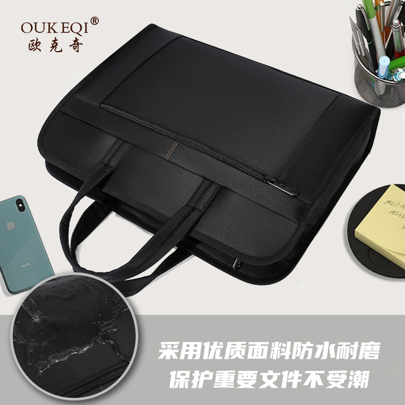 Oukeqi conference tote bag, oxford cloth office storage briefcase, large capacity zippered document bag with custom printing for men