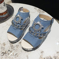 Plus size wedge heel denim peep-toe sandals -  new fashion, comfortable, versatile, rhinestone high heels for export