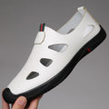 2025 new summer men's soft leather shoes, men's soft sole casual shoes, comfortable breathable perforated leather sandals for men