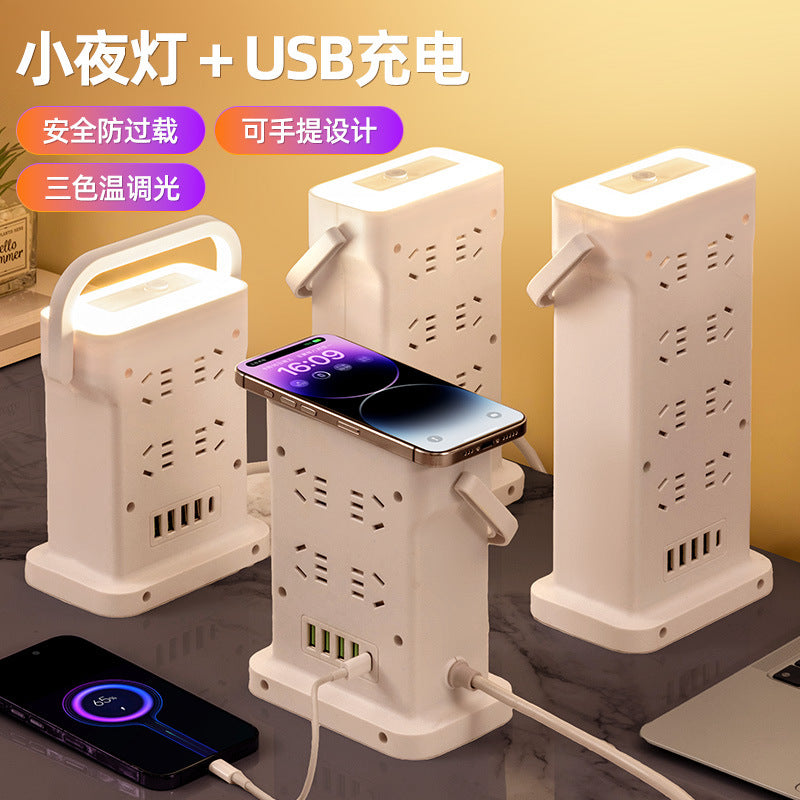 Wireless charging power strip, smart usb fast charging, multi-outlet, multi-function, thickened copper wire, power strip for home, office, and dorm