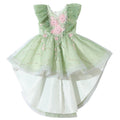 Girls' princess dress, hostess gown, children's outfit, white birthday dress, holiday dress, runway dress, wedding dress with train, piano dress for kids