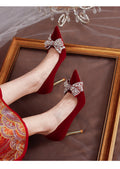 Wedding shoes for women 2024 new arrival bridal shoes burgundy xiuhe wedding dress non-tiring high heels french wedding red shoes