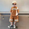 Boys' summer outfit set: new  styles for mid-to-large children - lightweight, trendy, short-sleeve activewear for boys