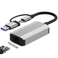usb/type-c dual-head 2-in-1 to rj45 gigabit/10 gigabit driver-free wired 2.5g network adapter