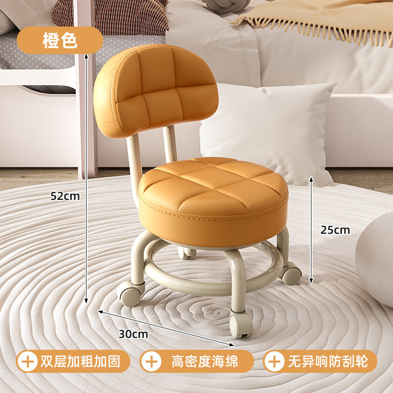 Swivel caster stool, portable shoe-changing stool for doorways, household living room and bedroom rolling stool, low stool with seamless edges, perfect for wiping floors and taking care of kids