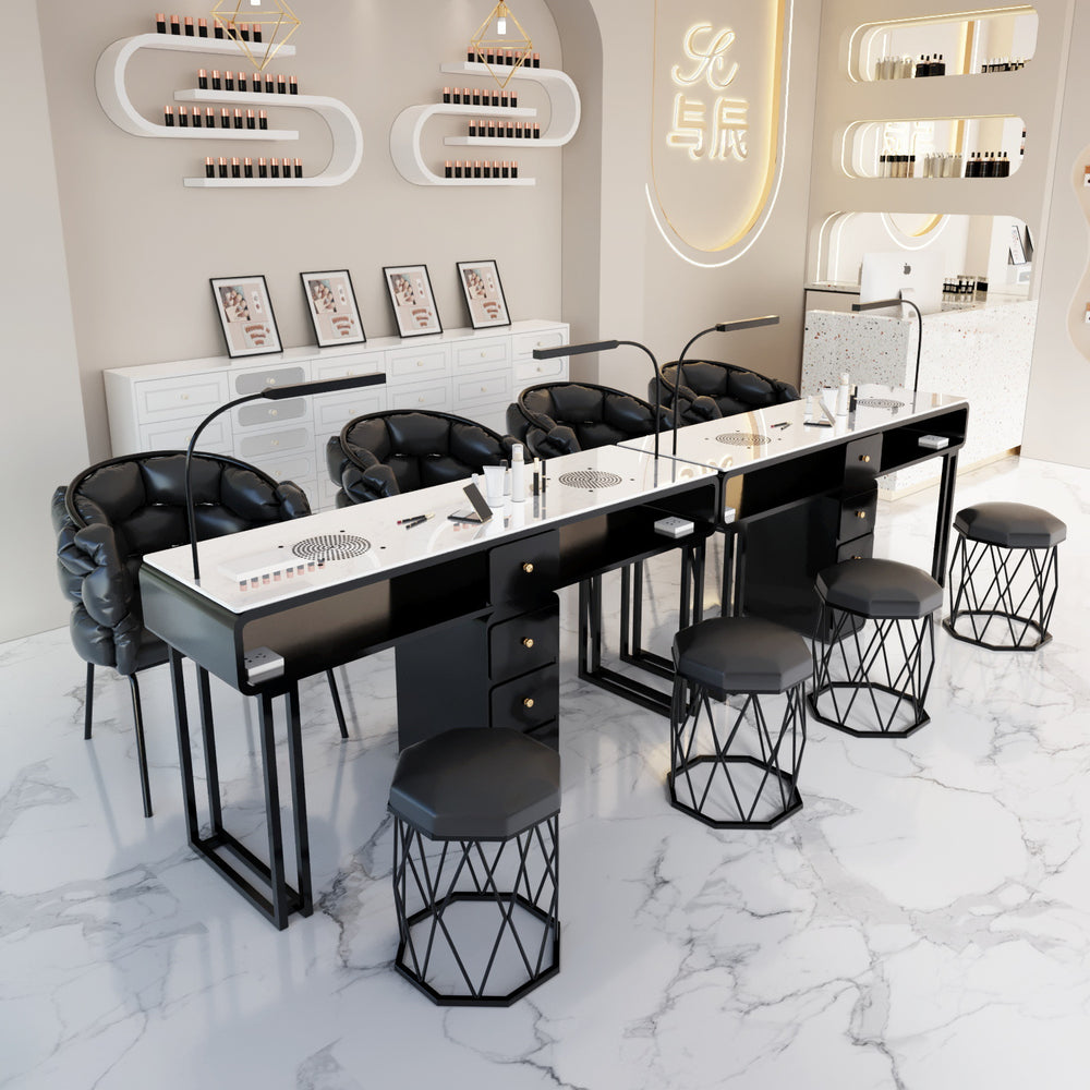 New arrival: extra-wide 45 turbine engraved grade vacuum marble & porcelain surface multifunctional minimalist nail table and chair set