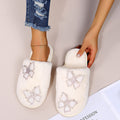 new arrivalins style cotton slippers for women indoor and outdoor flatsheattech shoes autumn and winter rhinestone butterfly popular furry slippers