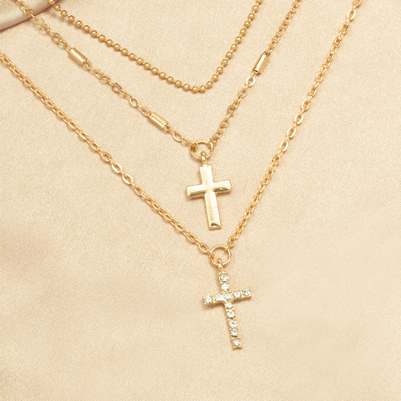 fashionnew arrival jewelry accessible luxury style diamond-encrusted necklace women's alloy cross stacked multi-layer necklace