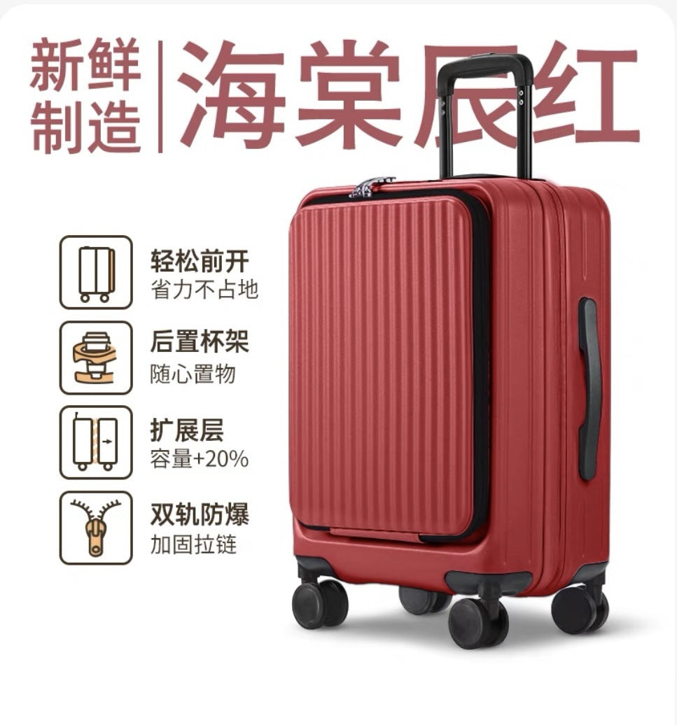 New front open suitcase women's 20-inch small boarding case 24-inch anti-drop trolley case travel bag password case