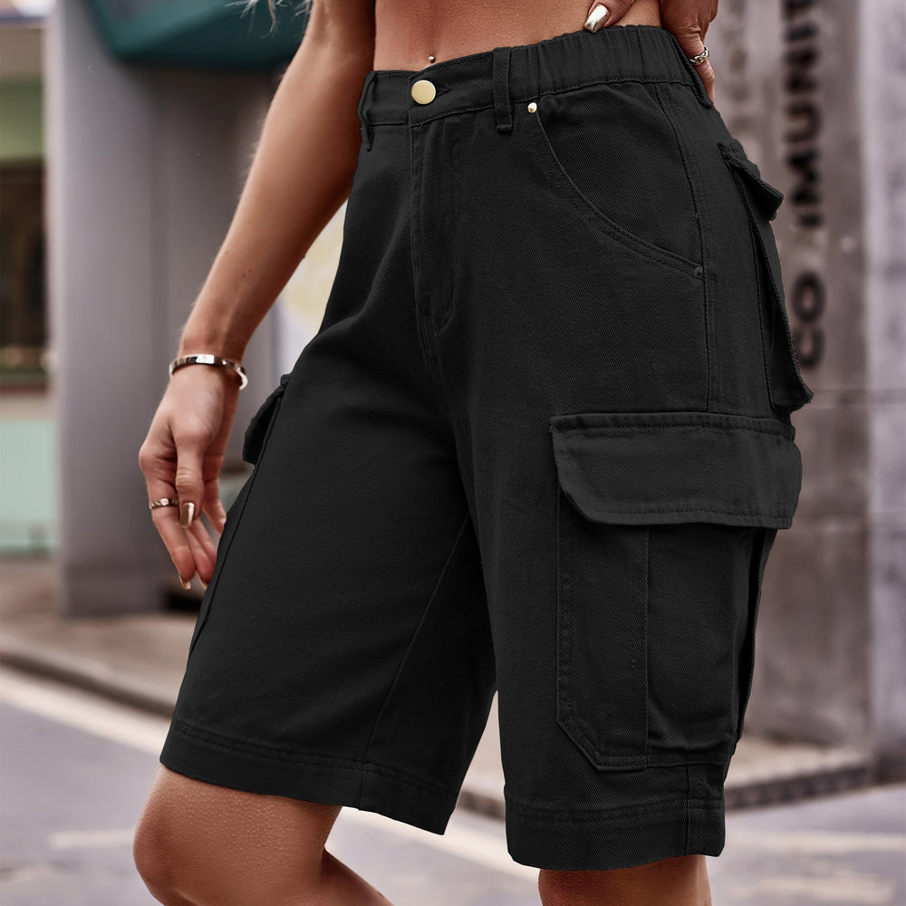 Wish summer european and american style women's clothing cross-border e-commerce  new elastic waist denim cargo shorts trendy