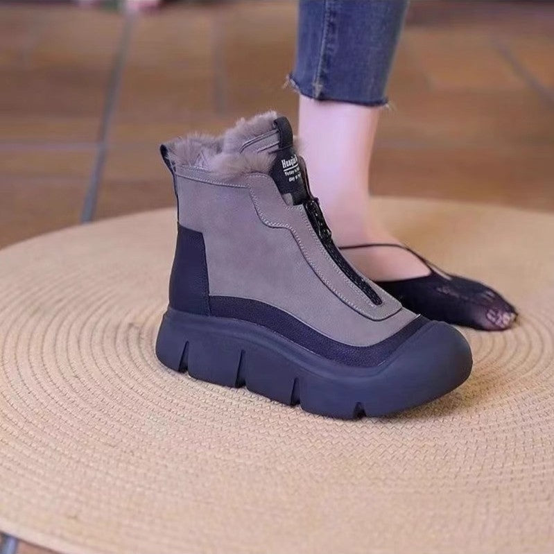 Warm and cozy snow boots: new autumn/winter women's cotton shoes, fleece-lined, extra thick, fashionable, versatile, thick-soled, height-increasing women's martin boots